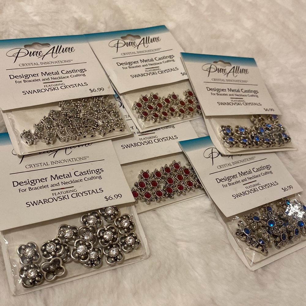Pure Allure Designer Metal Castings featuring Swarovski Crystals (6 packs).  NWT
